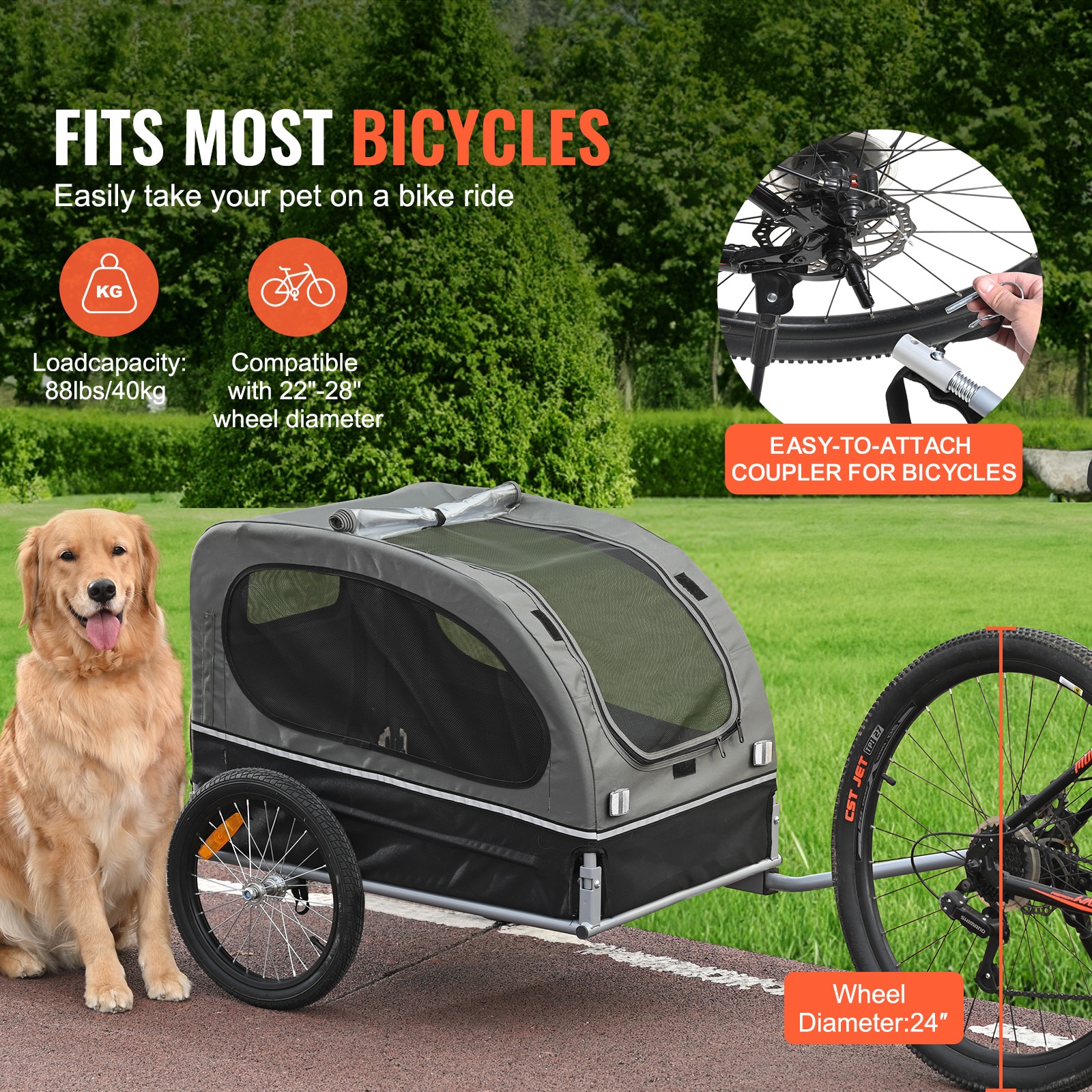 Dog Bike Trailer For Pets, Foldable Pet Bicycle Carrier Black_voghion.com